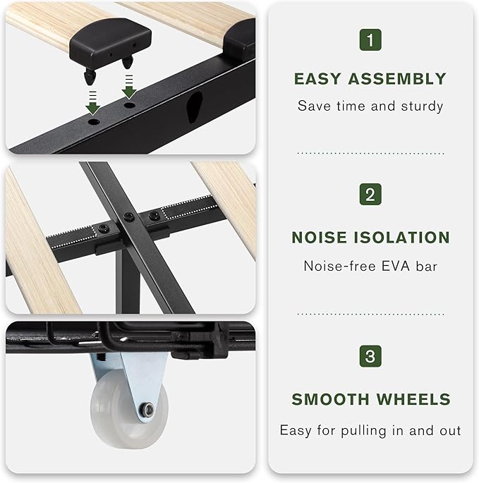 MUTICOR King Size Bed Frame with 4 Storage Drawers, Upholstered Platform Bed with Button Tufted Adjustable Headboard, No Box Spring Needed, Easy Assembly, Diamond Tufted, Black Leather