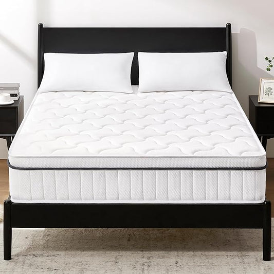 Full Mattress 10 Inch Hybrid Mattress - Medium Firm, Pocket Spring & Foam, White, Full Size - CertiPUR-US Certified