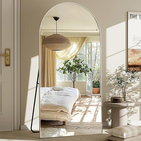 GLSLAND-30x71 inch Wall Mount Arched Full Length Mirror-Aluminum Alloy Frame High Definition-Full Body Mirror for Bedroom or Living Room,Silver