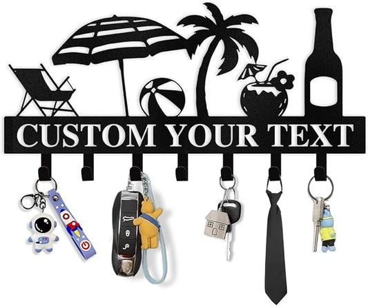 Personalized Key Holder for Wall - Beach Theme Key Holder Wall Mounted, Metal Coat Rack Hook Organizer, Key Rack Wall Hanging for Living Room, Bathroom, Entryway, Home Decor Housewarming Gifts
