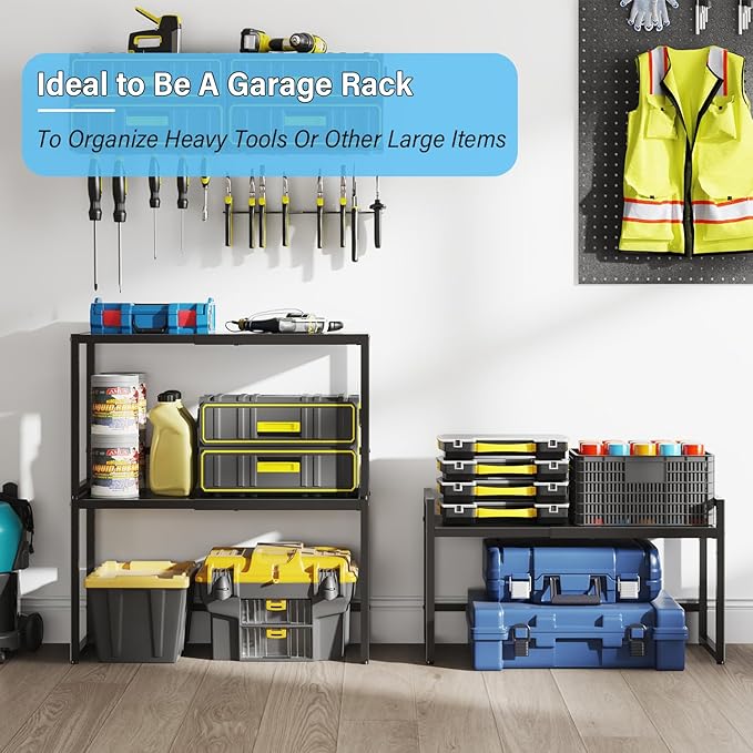 Expandable 110 LBS Heavy Duty Storage Shelves,Metal Shelving Unit for Pots Pans Microwave Small Appliance,Adjustable Storage Rack Shelf Organizer For Kitchen Garage Warehouse Cabinet Closet Pantry