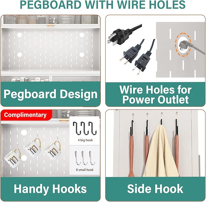 73'' Tall Kitchen Pantry Cabinet, 6 Level Flip Door with Pegboard Metal Pantry Storage Cabinet, Anti-Tip Design Hutch for Kitchen, Dining Room, Living Room (White)