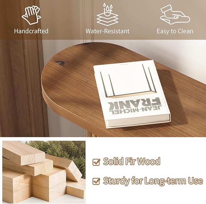 Fluted Solid Wood Console Table-55 Inches Farmhouse Entryway Table with Rounded Corners, Morden Sofa Tables Behind Couch for Foyer, Entrance, Living Room, Hallway