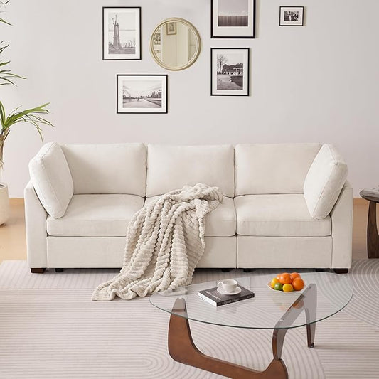TEKAMON 96" Modular Sectional Sofa,Large Comfy Cloud 3-Seat Deep Seat,Reversible Chaise Modular Sectional Couches for Living Room and Apartmenr,Beige
