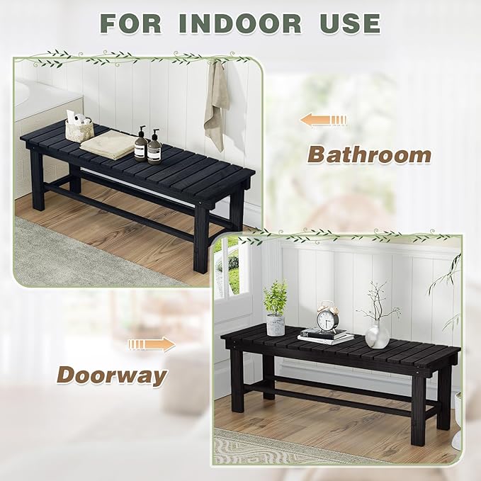 Outdoor Garden Bench, 2-Person Wood Patio Bench Weatherproof Outdoor Backless Bench, Anti-Corrosion and Anti-Rust Garden Benches for Garden Lawn Porch Park Backyard (Black,35.5''/90cm)