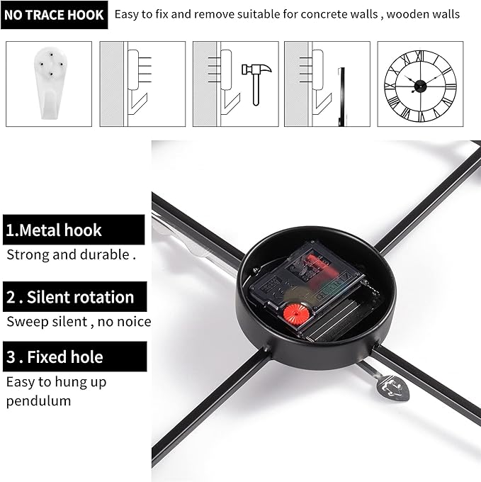 1st owned Large Wall Clock, Metal Retro Roman Numeral Clock, Modern Round Wall Clocks Almost Silent, Easy to Read for Living Room/Home/Kitchen/Bedroom/Office/School Decor (Gold, 16 Inch)