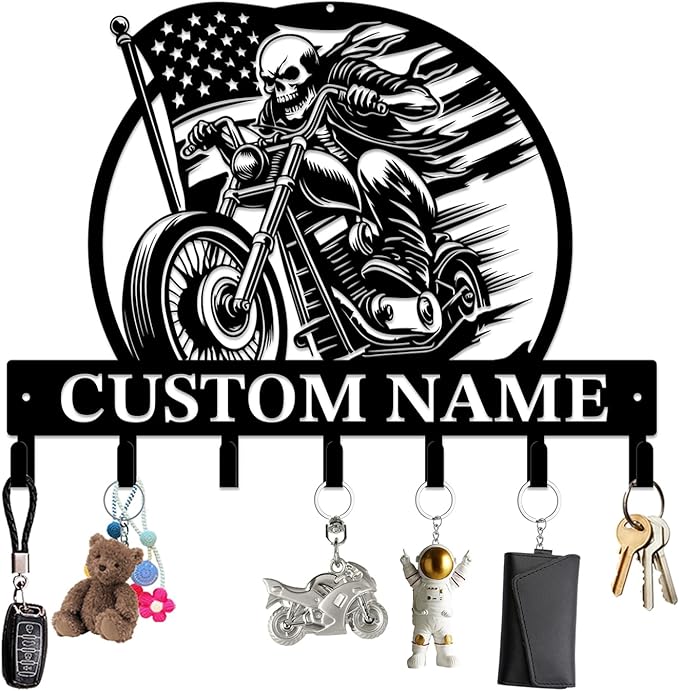 magilab Personalized Custom Name Motorcycle Keys Hooks,Metal Art Clothes Hooks, Motorcycle Lover Wall Home Storage Decorative,Key Holder Hooks for Wall (Style J)
