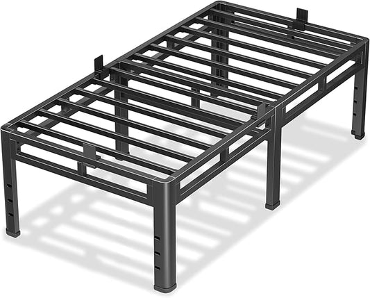 NKZ 24 Inch Twin Size Bed Frame, Metal Bed Frame & Box Spring 2 in 1 Platform with Round Corner Legs, 4000Lbs Heavy Duty Metal Frame, Mattress Slide Stopper, Headboard Hole, Noise-Free, Easy Assembly