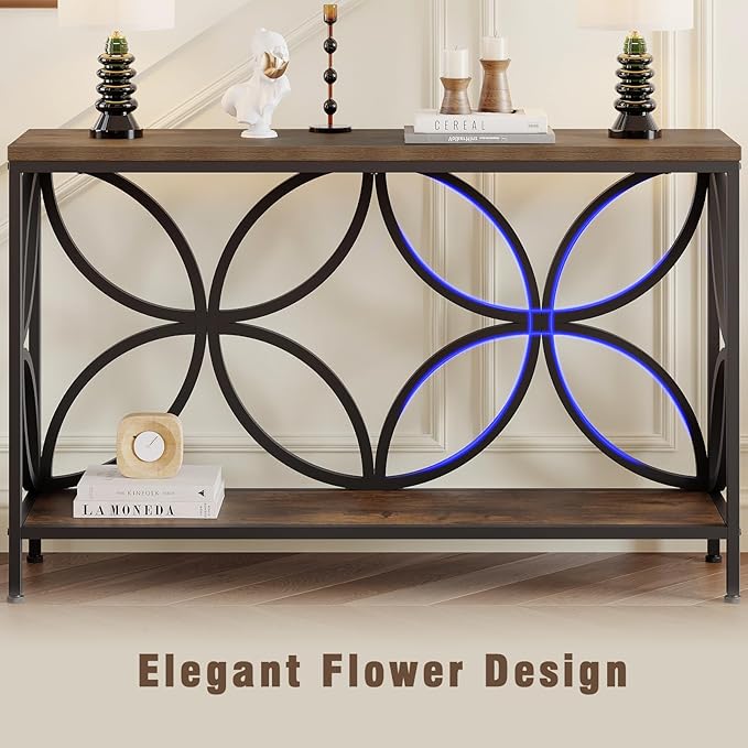 GiftGo Narrow Sofa Table 47.2 Inch, Industrial Sofa Table Behind Couch, Vintage Entry Console Table with Storage for Entryway, Living Room, Foyer, Elegant Design (Rustic Brown, 47.2)