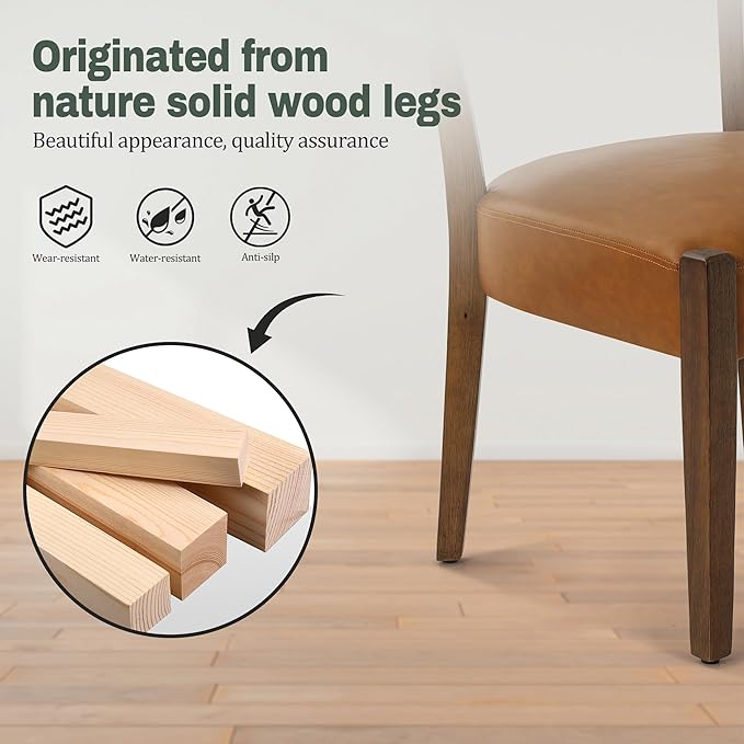 Faux Leather Dining Chairs Set of 8 Upholstered Kitchen & Dining Room Wooden Chairs Mid Century Modern Dining Chairs Low Back, Brown