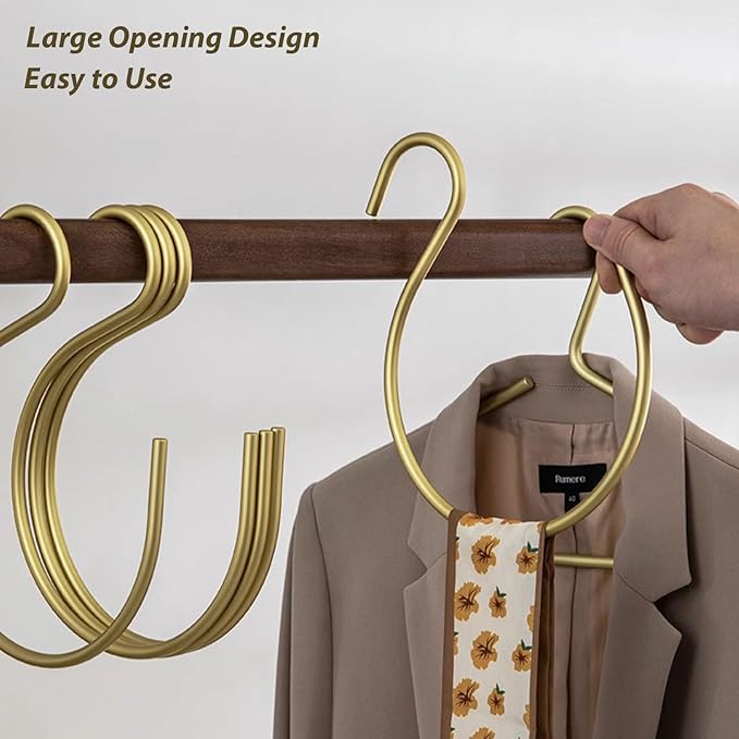 4Pcs Gold Scarf Ring Hangers,Hat Hooks for Baseball Caps,Hanger Space Belt Rack,Multi-Purpose Circle Storage Hook,for Ties,Belts,Scarves,Shawls