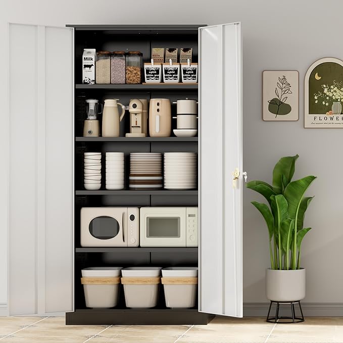 INTERGREAT Metal Storage Cabinet,72" Steel Lockable Cabinet with Locking Doors and Adjustable Shelves,Locking Tool Cabinets for Office,Home,Garage,Gym,School (Black Grey)