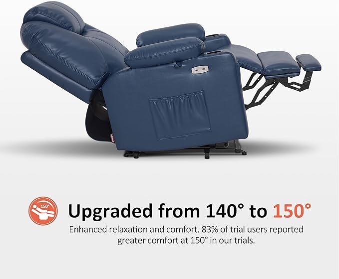 MCombo Extra Wide Power Lift Recliner Chair for Elderly, Lift Chair with Heat and Massage for Big People, USB&Type C Ports, Cup Holders, Faux Leather R7045 (Blue, Medium-Wide)