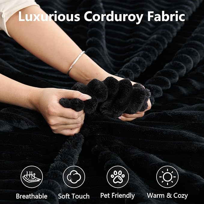 107" L-Shape Sofa with Ottoman, Modern Modular Sectional Comfy U-Shape Cloud Couch, Deep Seat, Upholstered Corduroy Sleeper Chaise Longue for Living Room Bedroom, No Assembly Required, Black