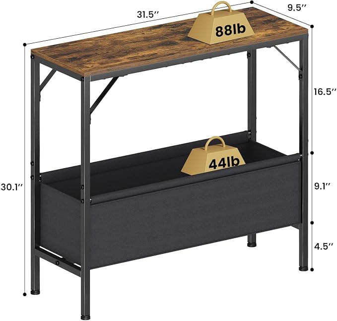 Small Console Table with Storage Basket, 31.5'' Couch Table Behind Sofa, Entryway Table, Narrow Console Table, Sofa Table, Display Table for Hallway, Foyer, Living Room, Rustic Brown