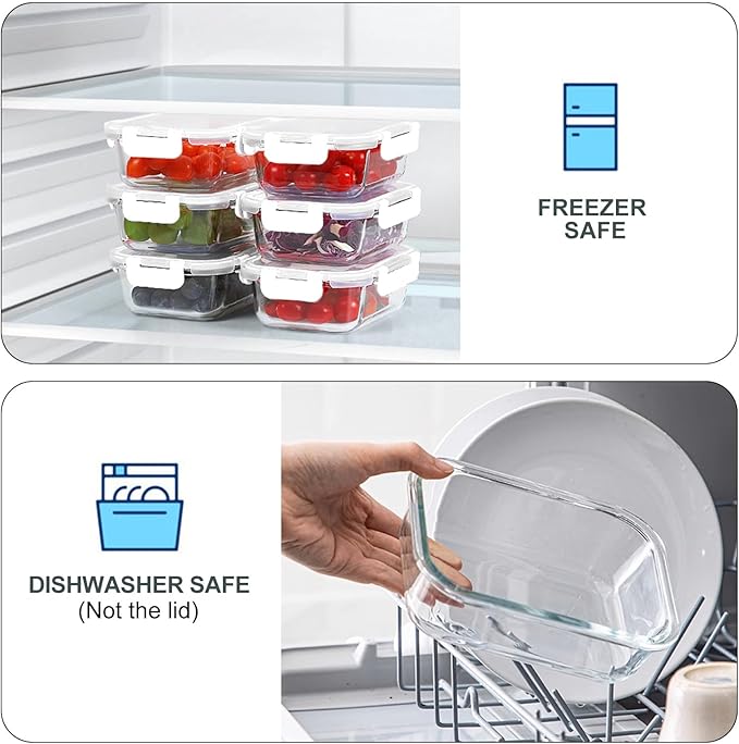 KOMUEE 10 Packs 22 oz Glass Meal Prep Containers, Glass Food Storage Containers with Lids, Airtight Lunch Boxes BPA Free, Microwave and Freezer Safe, White