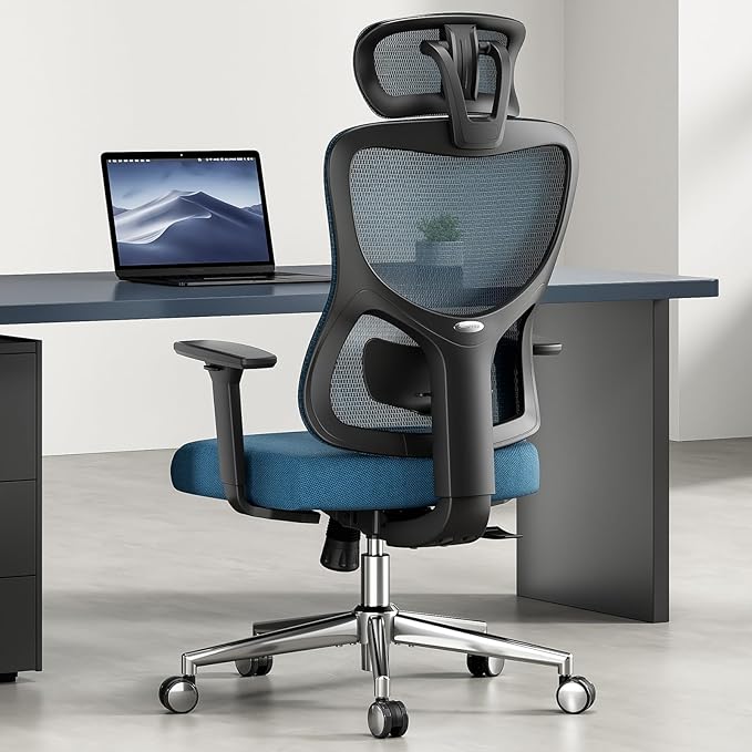 Soohow Ergonomic Office Chair, Mesh Home Desk Chair with Armrest, High Back Office Chair with Adjustable Lumbar Support and Headrest, Comfy Recling Swivel Chair for Home and Office, Black & Navy