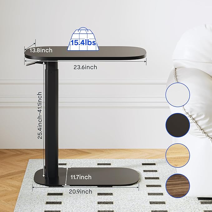 FLEXISPOT Adjustable C Table with Wheels, Mobile Snack Side End Table Sofa Couch Bedside Table Laptop Cart TV Tray Night Stand Small Space Side Table(23.6" W x 13.8" D,Black)