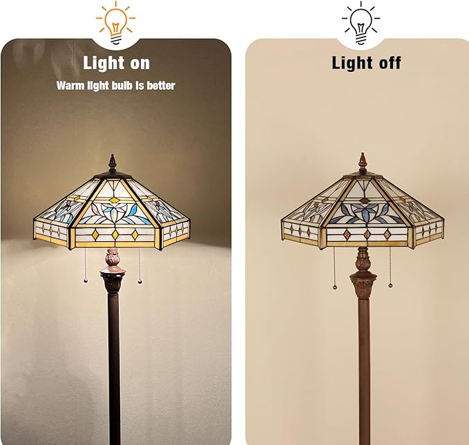 Capulina Tiffany Lamp Stained Glass Floor Lamp 2-Light 16X16X63 Inches Mission Hexagon Tiffany Style Standing Reading Lamp for Living Room Bedroom Home Office
