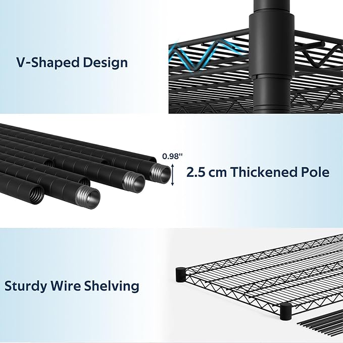 Whitmor 4 Tier Storage Shelves with Wheels, Heavy Duty Metal Shelving Unit, 625 lbs Capacity per Shelf, 2500 lbs Total for Kitchen, Garage, Plant, 55" L x 24" W x 72" H, Black