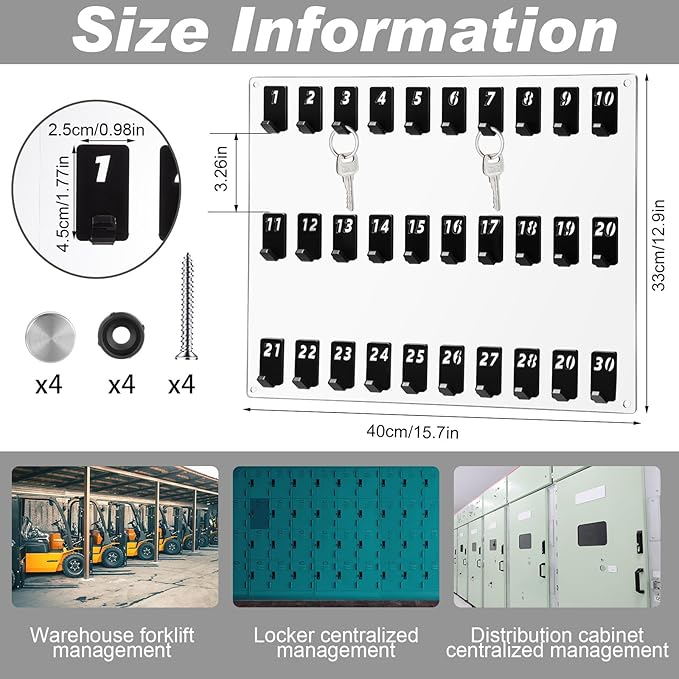 Acrylic Key Board with 30 No. Hooks Wall Mount Key Rack Holder Hanger Storage Collection for School, Garage, Car Dealer, Office, Hotel, Real Estate(Transparent)