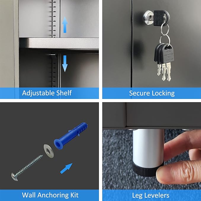 Metal Storage Cabinet with Locking Doors and Adjustable Shelf, Small Lockable Sideboard Buffet Cabinet for Home Office Hallway Entryway Living Dining Room (Black)