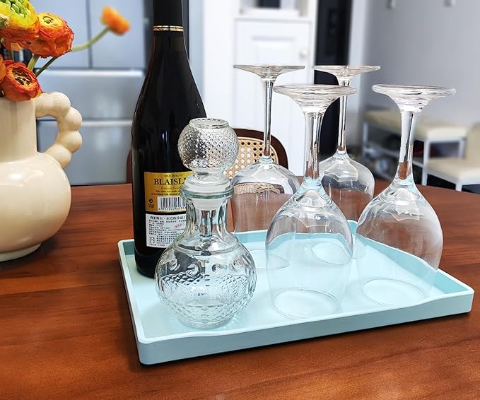 Blue Serving Tray (11.8 x 8.7 inch) for Serving Accessory, Spa, Coffee, Drinks, Wine, Tea, Bar, Party, Seasoning, Perfume and Display Use.