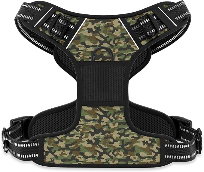 Rnivvi No Pull Dog Harness, Cute Reflective X-Large Sized Puppy Harness, Adjustable Soft Padded Vest for Large Dogs, Heavy Duty Pet Vest with Easy Control Handle for Walking Training, Green Camouflage