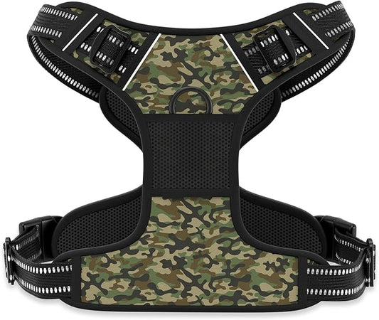 Rnivvi No Pull Dog Harness, Cute Reflective X-Large Sized Puppy Harness, Adjustable Soft Padded Vest for Large Dogs, Heavy Duty Pet Vest with Easy Control Handle for Walking Training, Green Camouflage