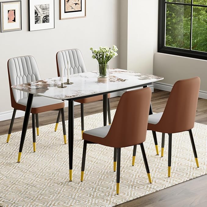 Small Dining Table Set for 4, 50'' Sintered Stone Table, Easy to Assemble, Suitable for Small Spaces