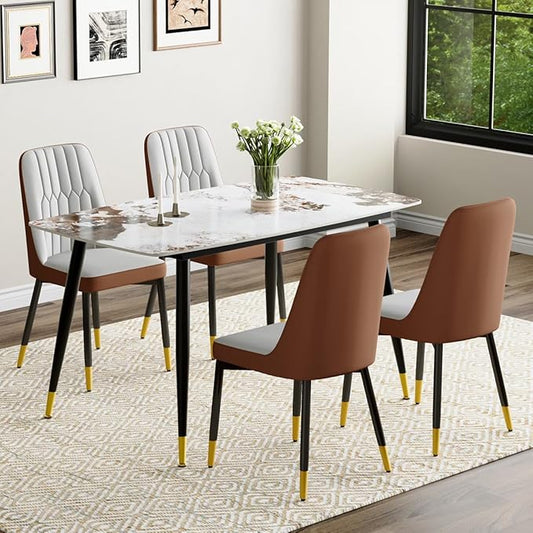 Small Dining Table Set for 4, 50'' Sintered Stone Table, Easy to Assemble, Suitable for Small Spaces