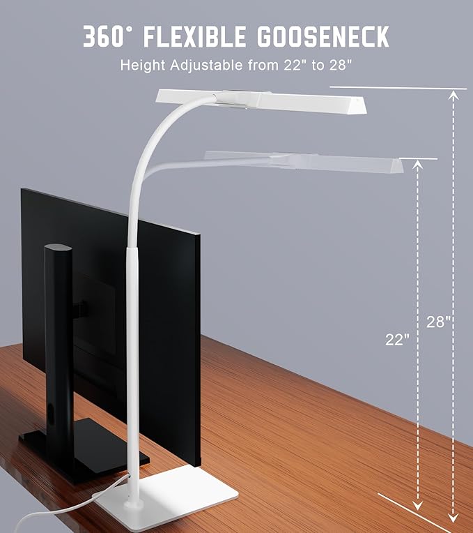 LED Desk Lamp for Home Office with Base, Eye-Caring Architect Task Light with Adjustable Gooseneck 12W USB Adapter Touch Control 5 Dimmable Brightness & Color Tall Lamp for Work,Reading,Craft