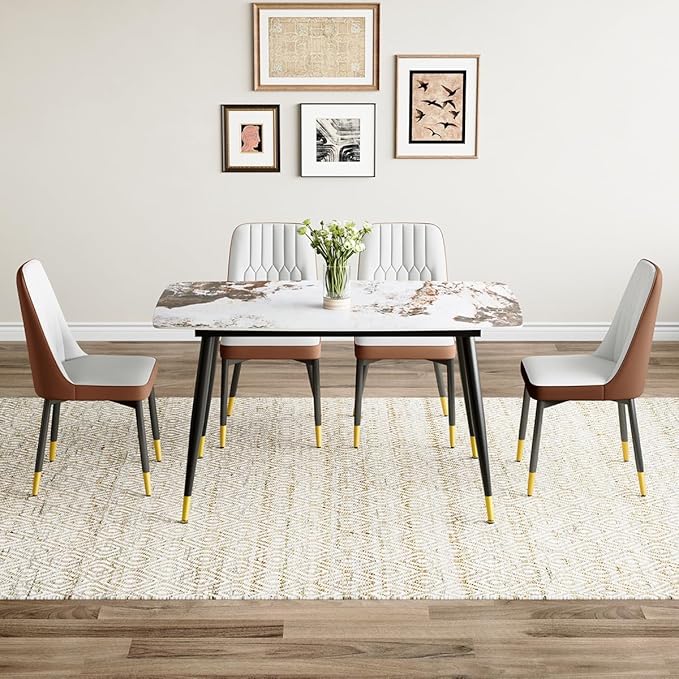 Small Dining Table Set for 4, 50'' Sintered Stone Table, Easy to Assemble, Suitable for Small Spaces