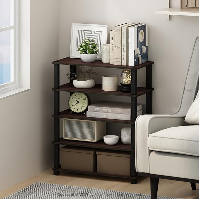 Furinno Turn-S-Tube Storage Shelves Set of 2, 3-Tier Stackable Standing Shelf, Open Corner Shelf, for Organization and Storage, Living Room, Garage, Home Office, Dark Cherry