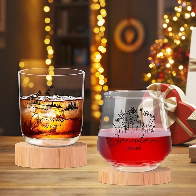 Ithmahco First Time Grandparents Christmas Gifts 2026, Grandma Wine Glass And Grandpa Whiskey Glass Set, Pregnancy Announcement Gifts For Grandparent, Promoted To Grandparents Christmas Gift