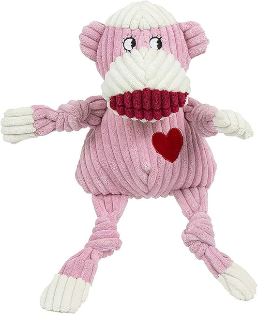 HuggleHounds Knottie Plush Dog Toy - Dog Stuffed Animal Toy, Squeaky Puppy Toys, For Small, Medium & Large Dogs, Durable Plush to Keep Them Busy - Ms Maddie Sock Monkey, Small