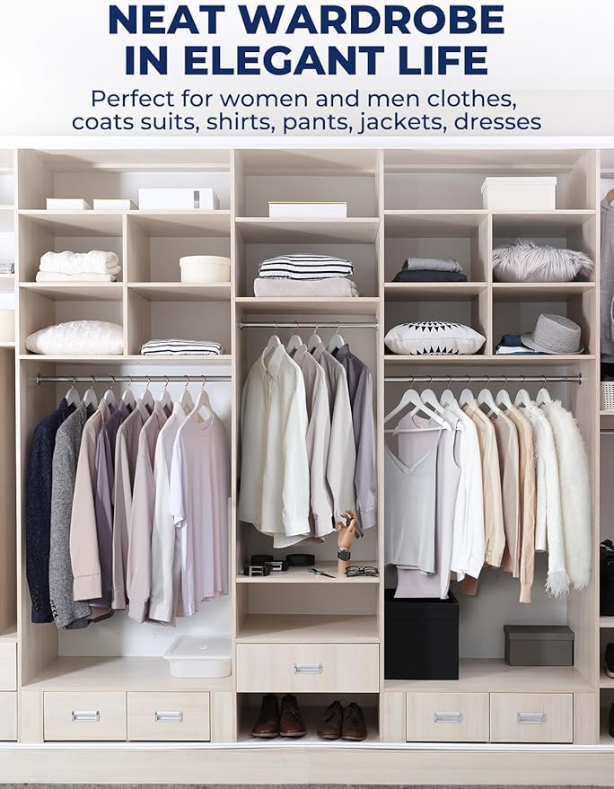 Smartor White Wooden Hangers 20 Pack, Solid Wood Coat Hanger for Closet, Heavy Duty Wood Hangers for Suits, Shirts, Dresses, with 360° Rose Gold Hook, Non Slip Pant Bar