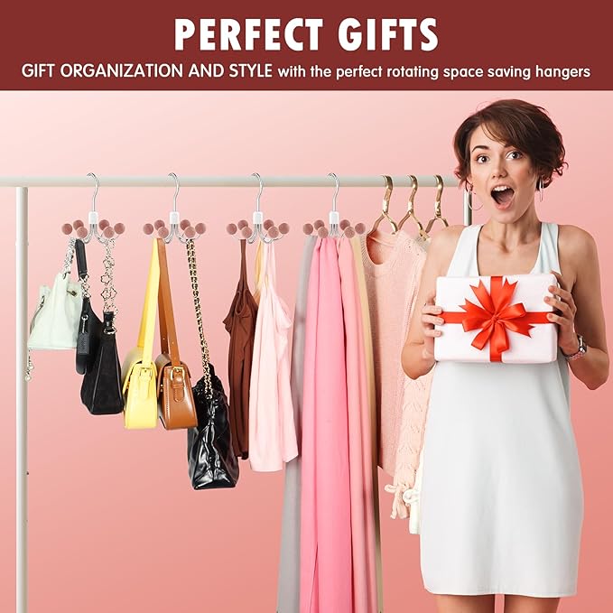 DOIOWN Purse Organizer,2 Pack Space Saving Purse Hangers for Closet,Multi Purpose Rotating Tank Top Hangers for Bags, Bras,Scarfs,Ties, Hoodies, Hat Closet Organizers and Storage