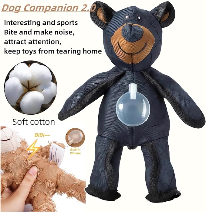 Indestructible Robust Bear Dog Toy Unbreakable Dogs Toy 2.0 Pet Companion for Heavy Chewers Squeaky Dog Toys for Aggressive Chewers Unbreakable Stuffed Plush Puppy Toys for Heavy Chewers (2.0 Version)