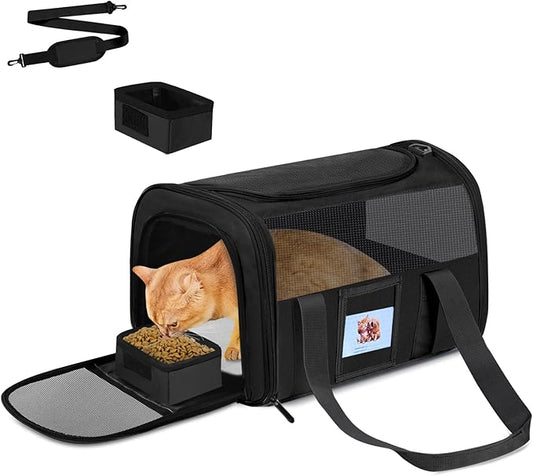 Pet Carrier 17Lx12Wx11H inches, Airline Approved,Pet Travel Carrier Bag for Small Cats and Dogs, Soft Dog Carrier for 1-25 LBS Pets,Dog Cat Carrier with Safety Lock Zipper (Black)
