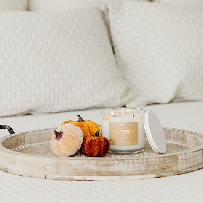 Calyan Wax Co. Golden Cider & Nutmeg 3 Wick Scented Candle - 43 Hour Burn - Luxury 3 Wick Soy Candles - Non Toxic Soy Wax Candles - Long Lasting Large Glass Jar Candle for Home - 14.9oz