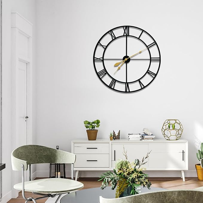 36inch/91cm Large Wall Clocks for Living Room Decor,Wall Clocks Battery Operated,Metal,Decorative,Analog,Silent, Non Ticking,Extra Large Wall Clock (Iron Roman Numerals, 36 inches)