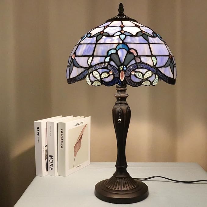 TL0015 Blue Baroque Tiffany Table Lamp Stained Glass Reading Desk Light 12 X 20 Inches for Bedroom Living Room, Handcrafted Artwork for Home Office, LED Bulb Included (Blue Baroque)