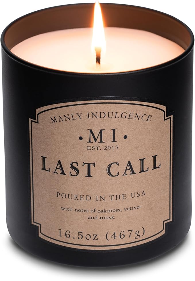 Manly Indulgence Last Call Scented Candles for Men, 16.5 oz Single Wick, Premium Soy Blend Wax, 60H Burn, Candles for Home Scented – Made in The USA