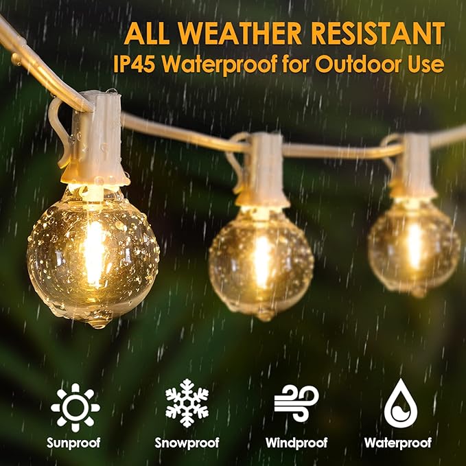 Mlambert 50Ft Outdoor String Lights, G40 Globe Patio Lights with 25+2 Waterproof Shatterproof LED Bulbs for Balcony Porch Bistro Deck-White Wire
