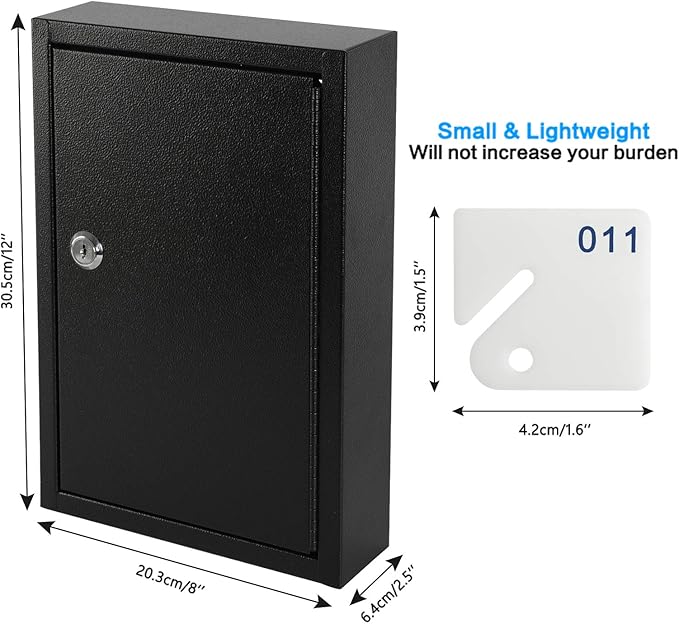 KYODOLED Key Storage Lock Box Wall Mount, Locking 40 Key Cabinet Holder Box with Key Lock, Hooks & Labels for Home, Office, Commercial Management, 2.5" D x 8.1" W x 12.1" H, Black