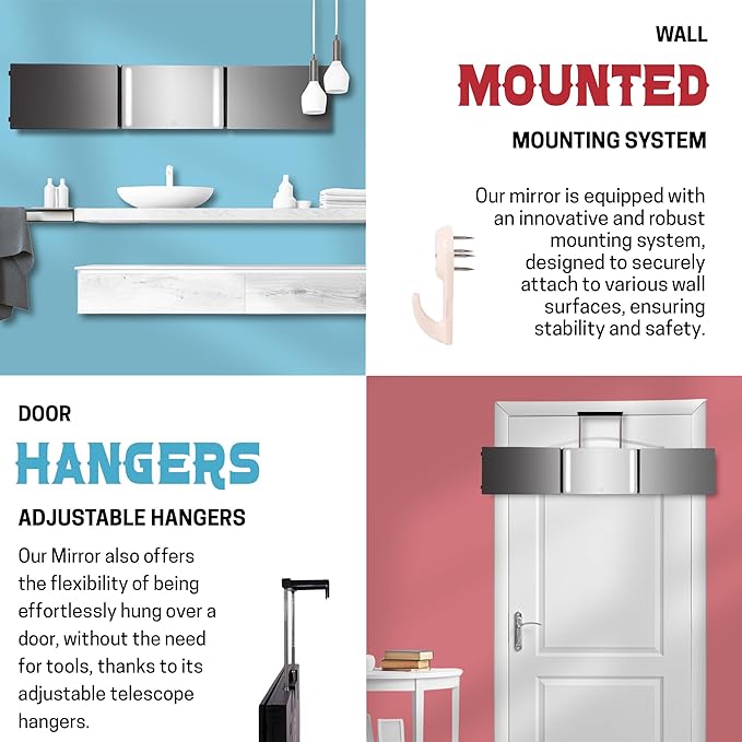 The 360 Mirror - 3 Way Mirror for Self Hair Cutting - Adjustable Trifold Barber Mirro to Cut Your Own Hair - Tri Fold Self Haircut System for Men - Three Sided Mirro for Haircuts (with LED)