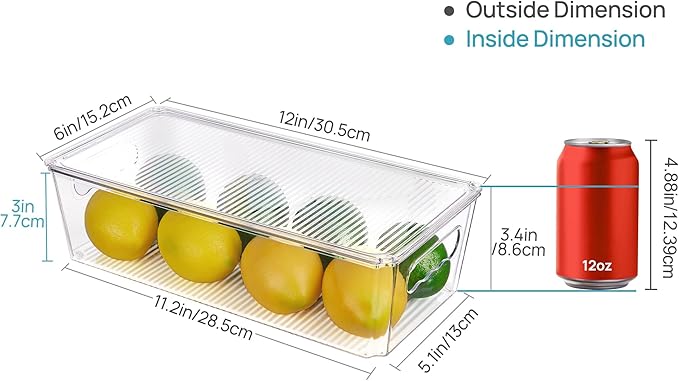 Vtopmart 4pcs Clear Organizers and Storage Bins with Lids, Stackable Plastic Storage Containers with Handles for Fridge, Freezer, Pantry, Cabinet, Kitchen Organization