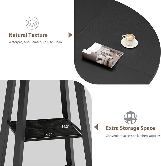 GAOMON Industrial Round Dining Table, 47 Inch Round Kitchen Table for 4, Dinner Table with Wooden Top and Metal Base for Dining Room, Living Room (Black, 47.2 in w/Storage)