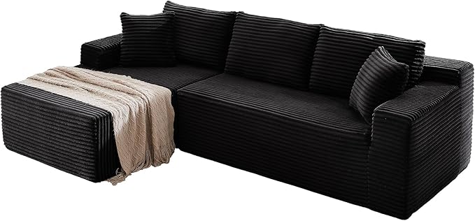 104 Inch Cloud Sectional Couch with L-Shape Chaise,Modern Upholstered Couches with Deep Seat,Corduroy Sponge Compressed Sofa for Living Room,No Assembly Required (Black)